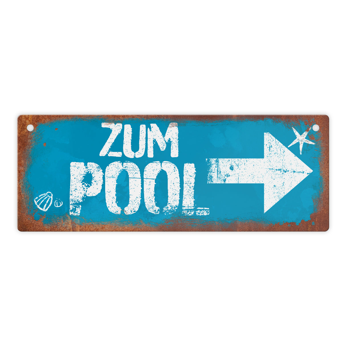 Zum Pool geradeaus Metallschild in Rostoptik