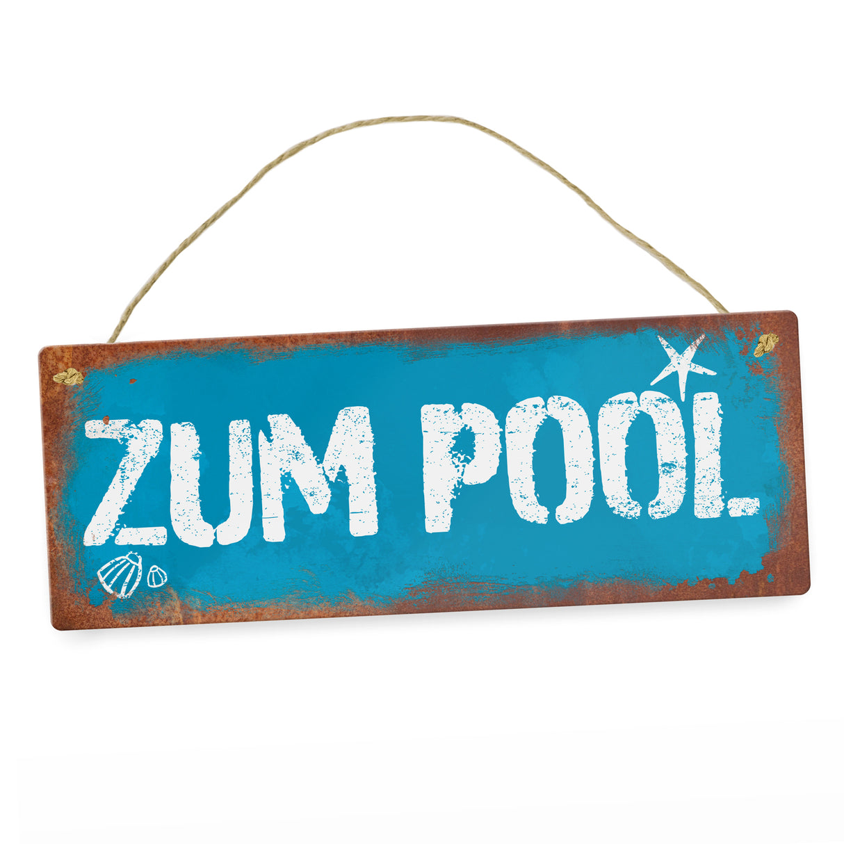Zum Pool geradeaus Metallschild in Rostoptik
