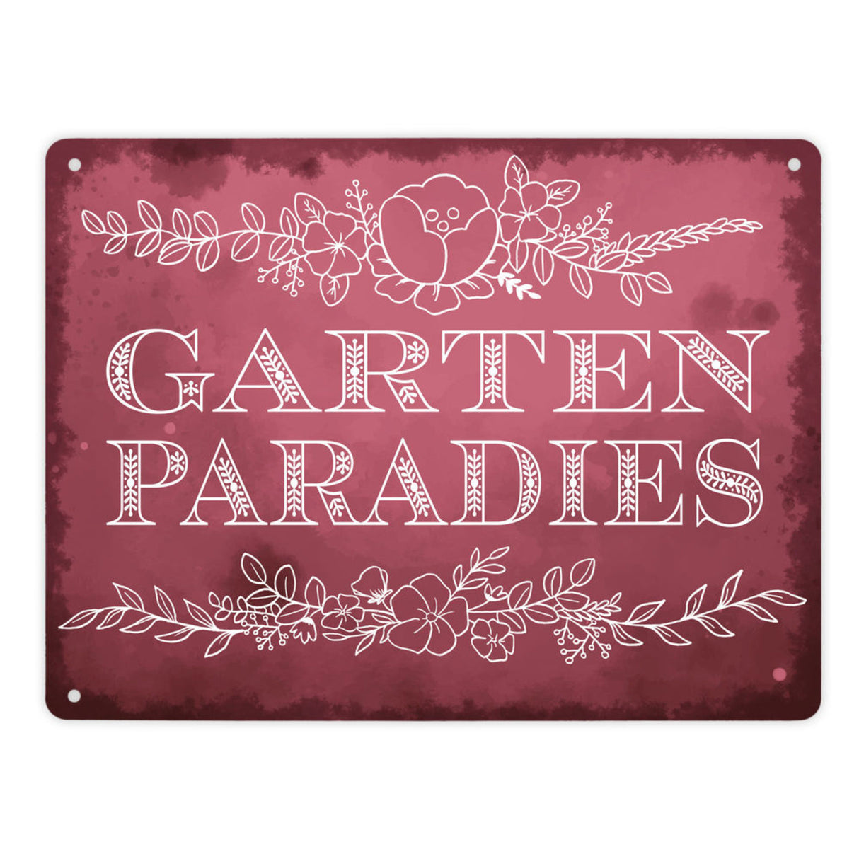 Gartenparadies Metallschild in türkis mit floralen Ornamenten