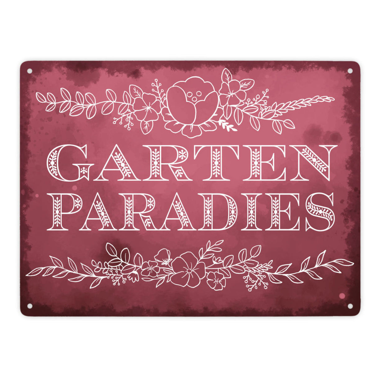Gartenparadies Metallschild in türkis mit floralen Ornamenten