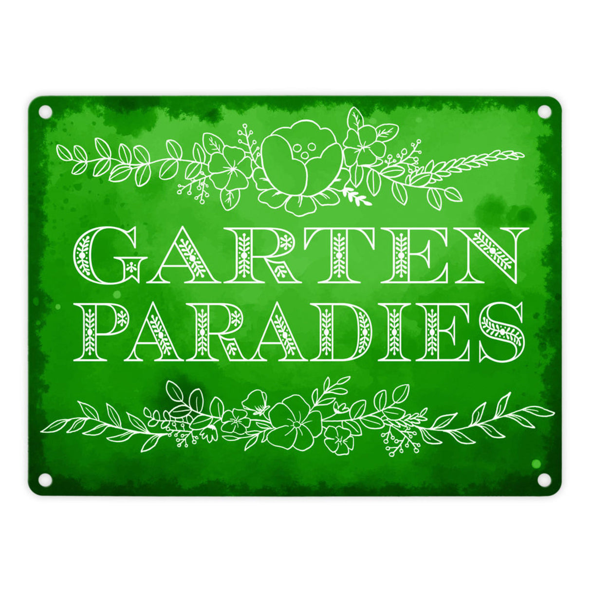 Gartenparadies Metallschild in türkis mit floralen Ornamenten