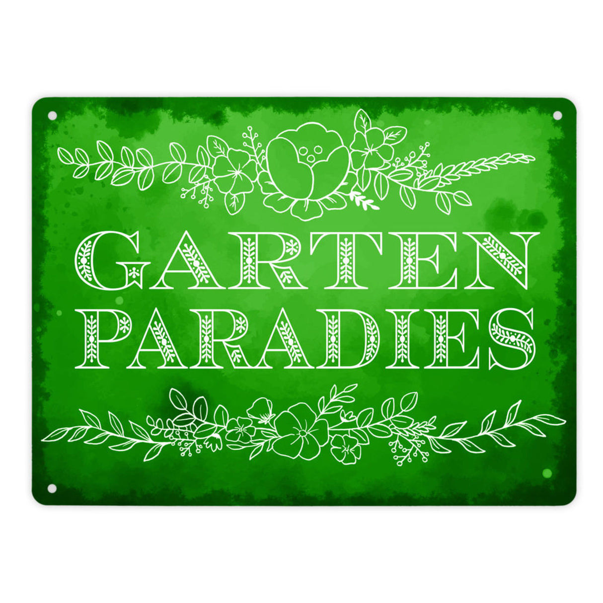 Gartenparadies Metallschild in türkis mit floralen Ornamenten