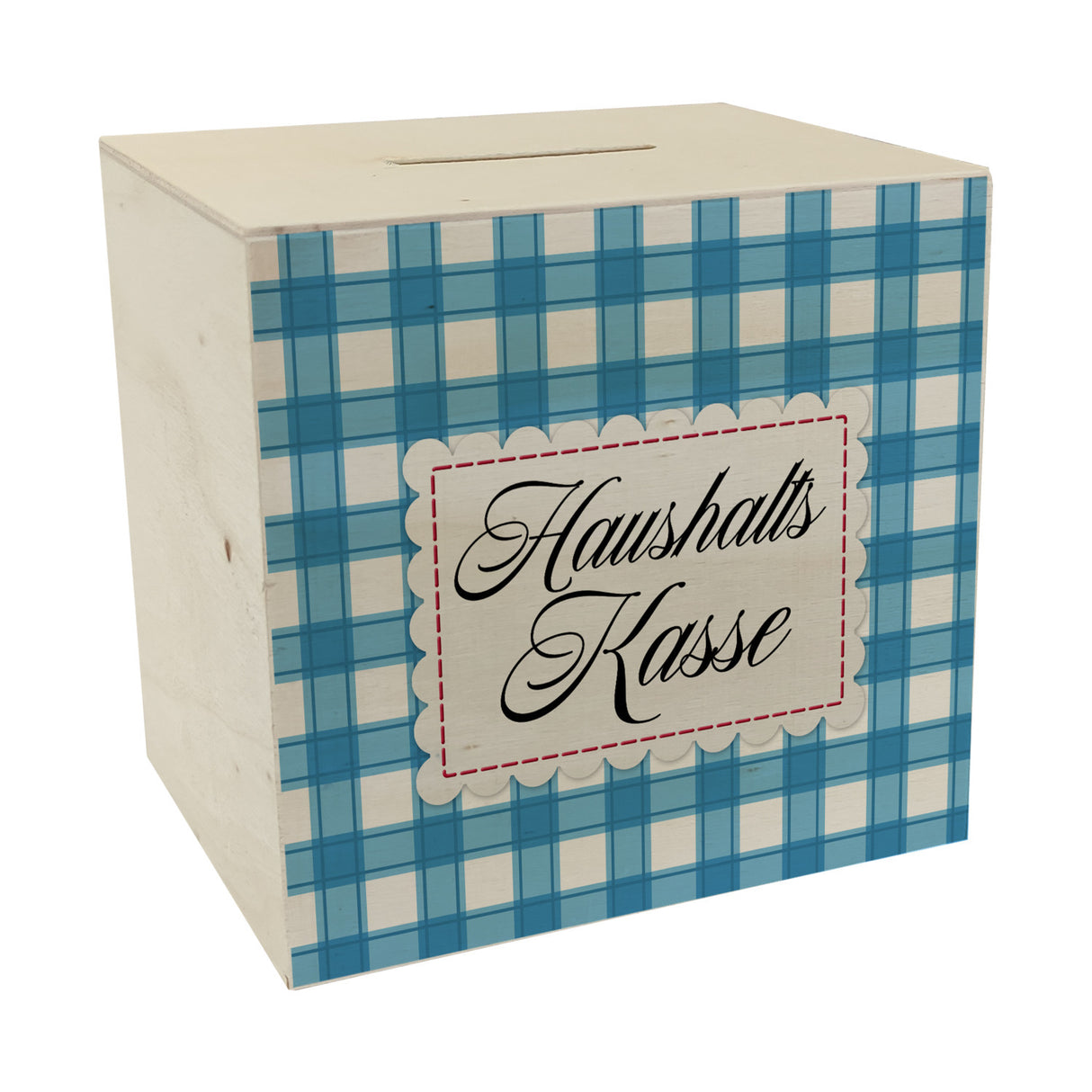 Haushaltskasse Spardose mit blau-weiß kariertem Muster