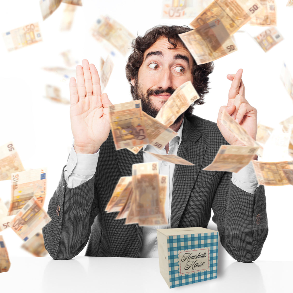 Haushaltskasse Spardose mit blau-weiß kariertem Muster