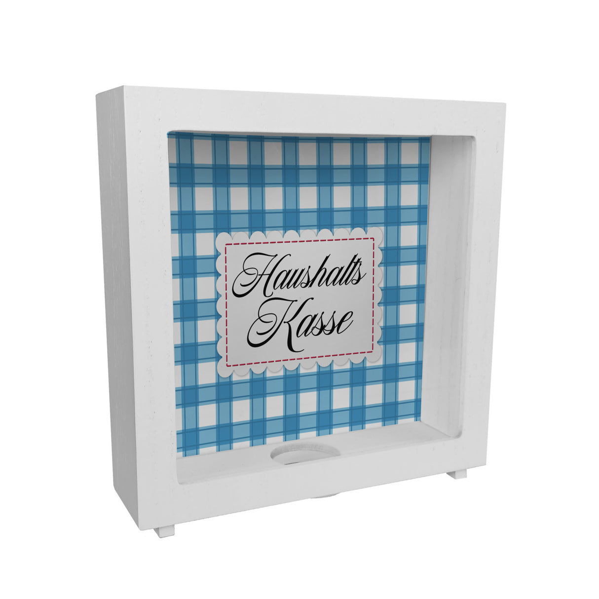 Haushaltskasse Spardose mit blau-weiß kariertem Muster