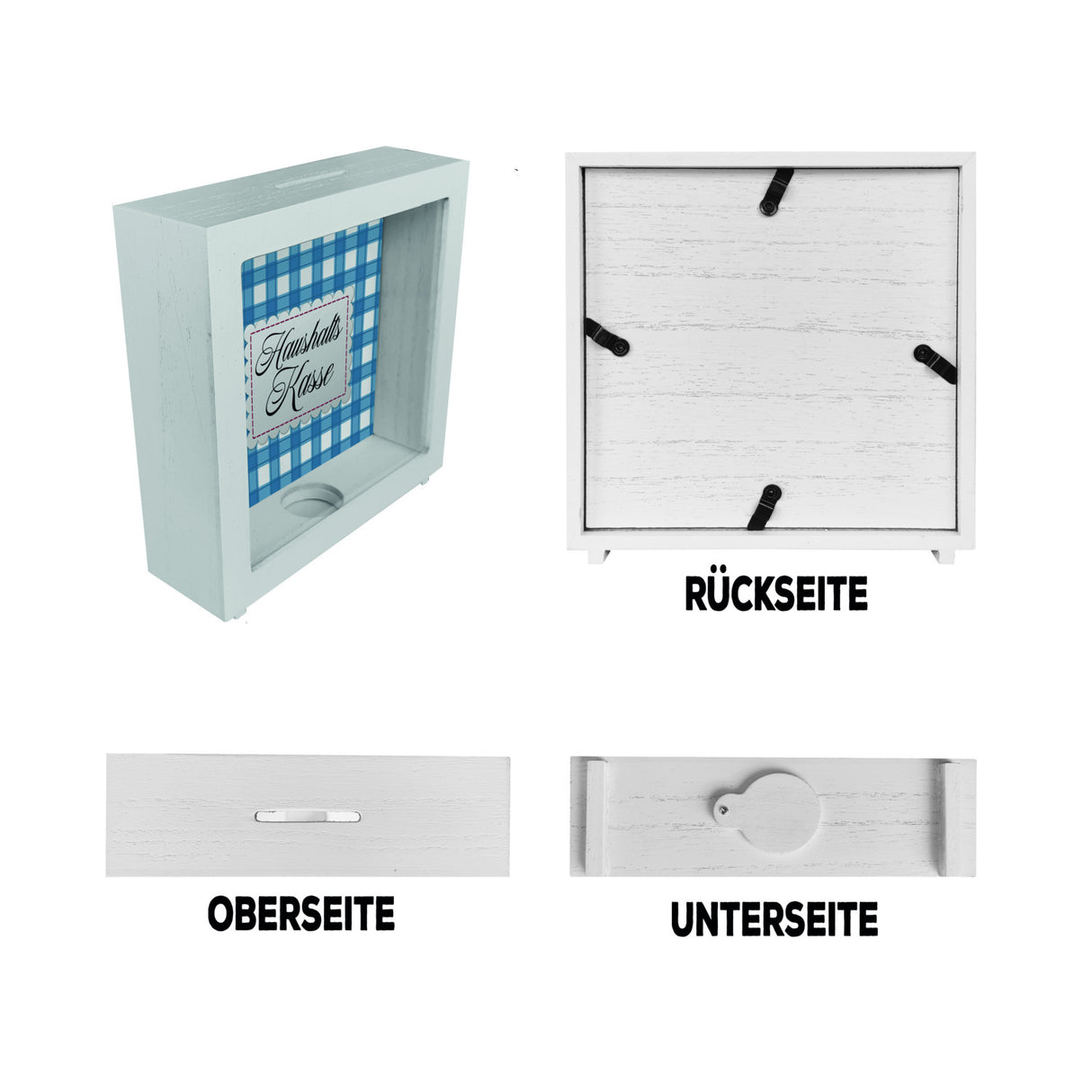Haushaltskasse Spardose mit blau-weiß kariertem Muster