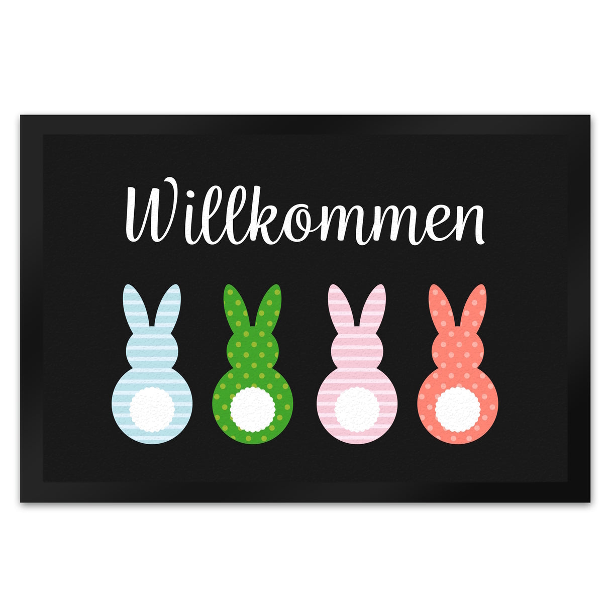Willkommen Fußmatte mit vier bunten Hasen
