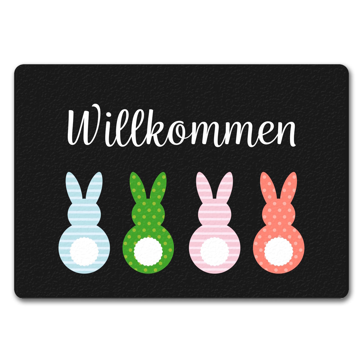 Willkommen Fußmatte mit vier bunten Hasen