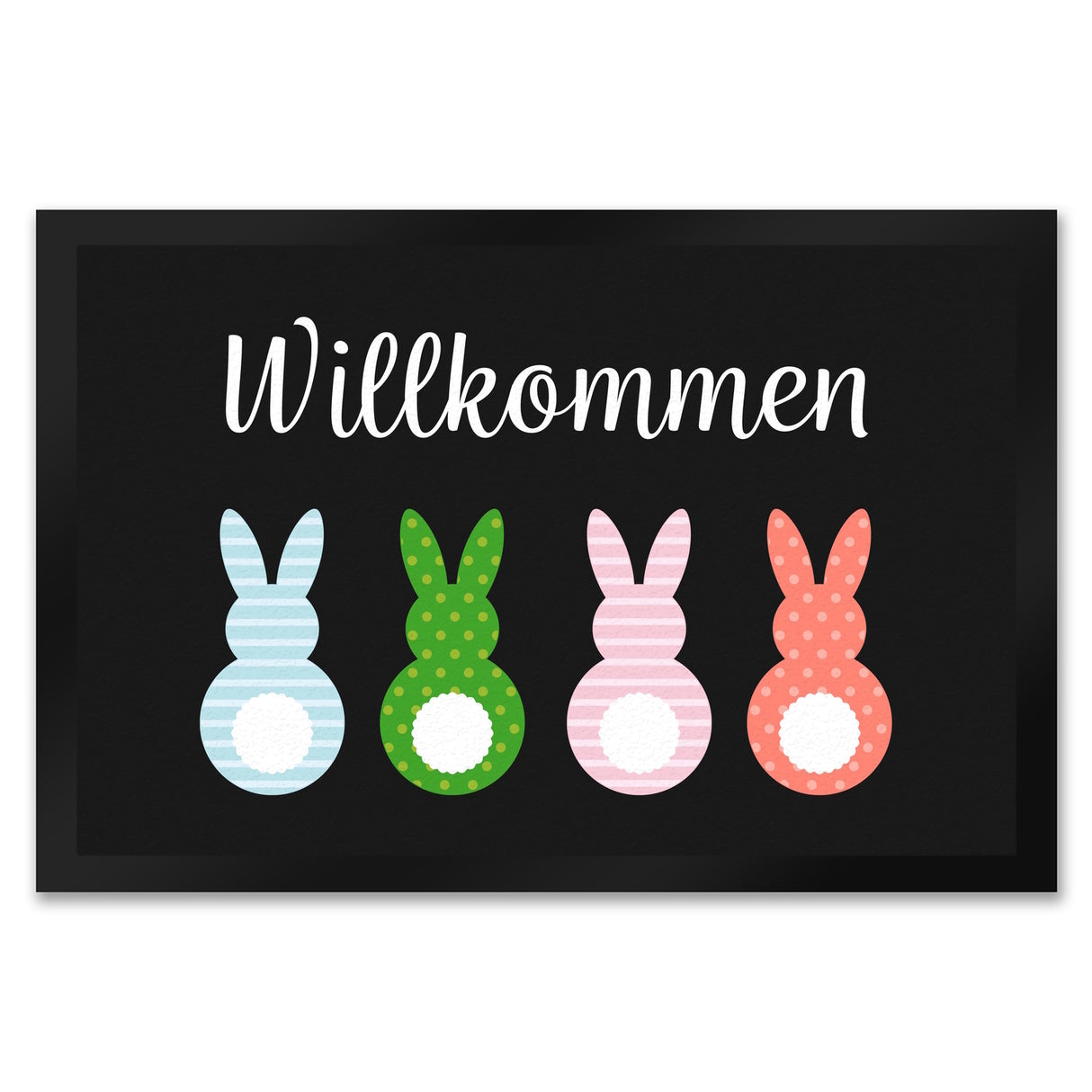 Willkommen Fußmatte mit vier bunten Hasen