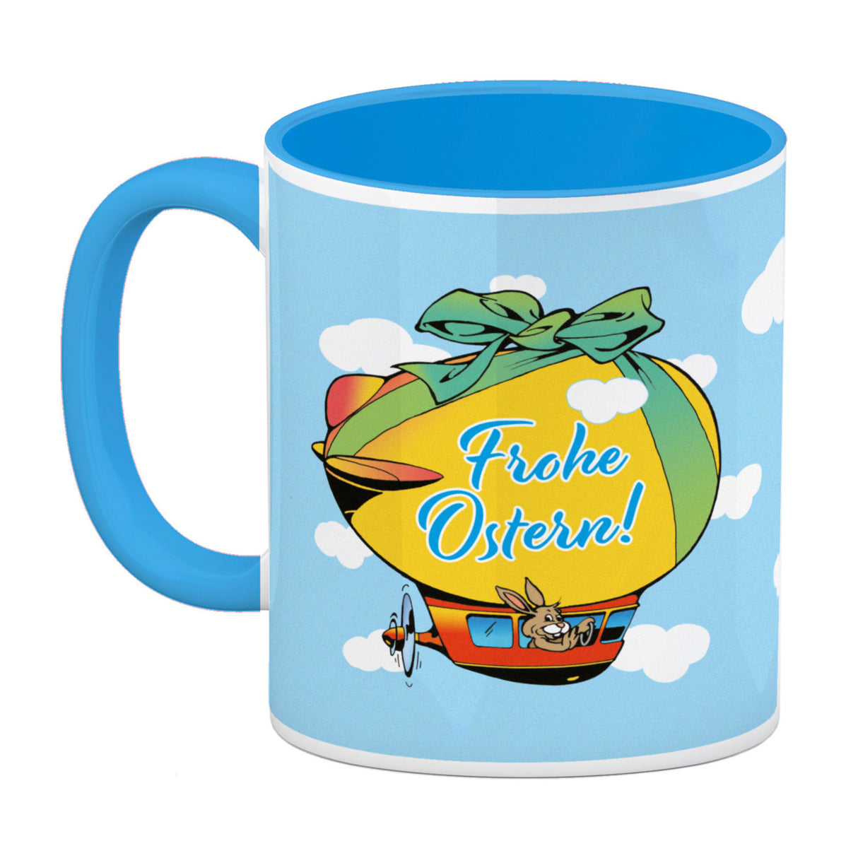 Osterhase im Zeppelin Kaffeebecher zum Thema Frohe Ostern