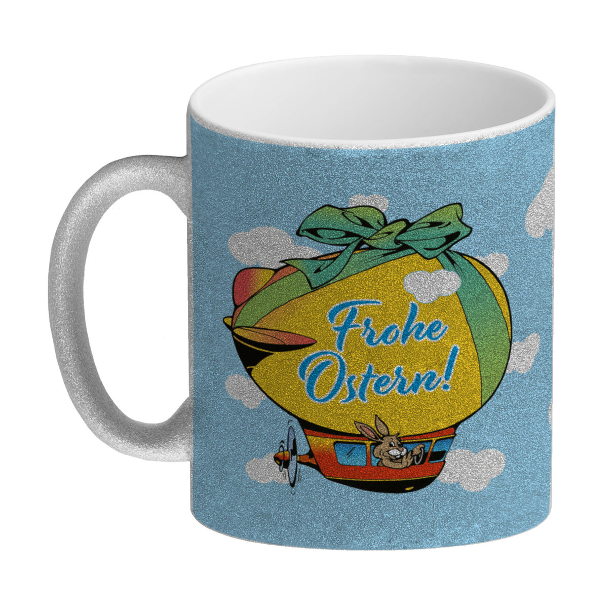 Osterhase im Zeppelin Kaffeebecher zum Thema Frohe Ostern