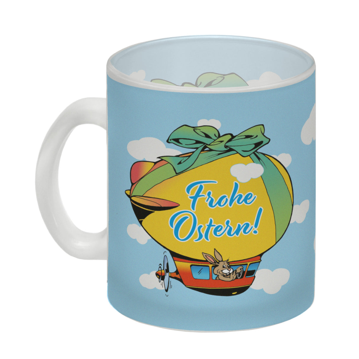 Osterhase im Zeppelin Kaffeebecher zum Thema Frohe Ostern