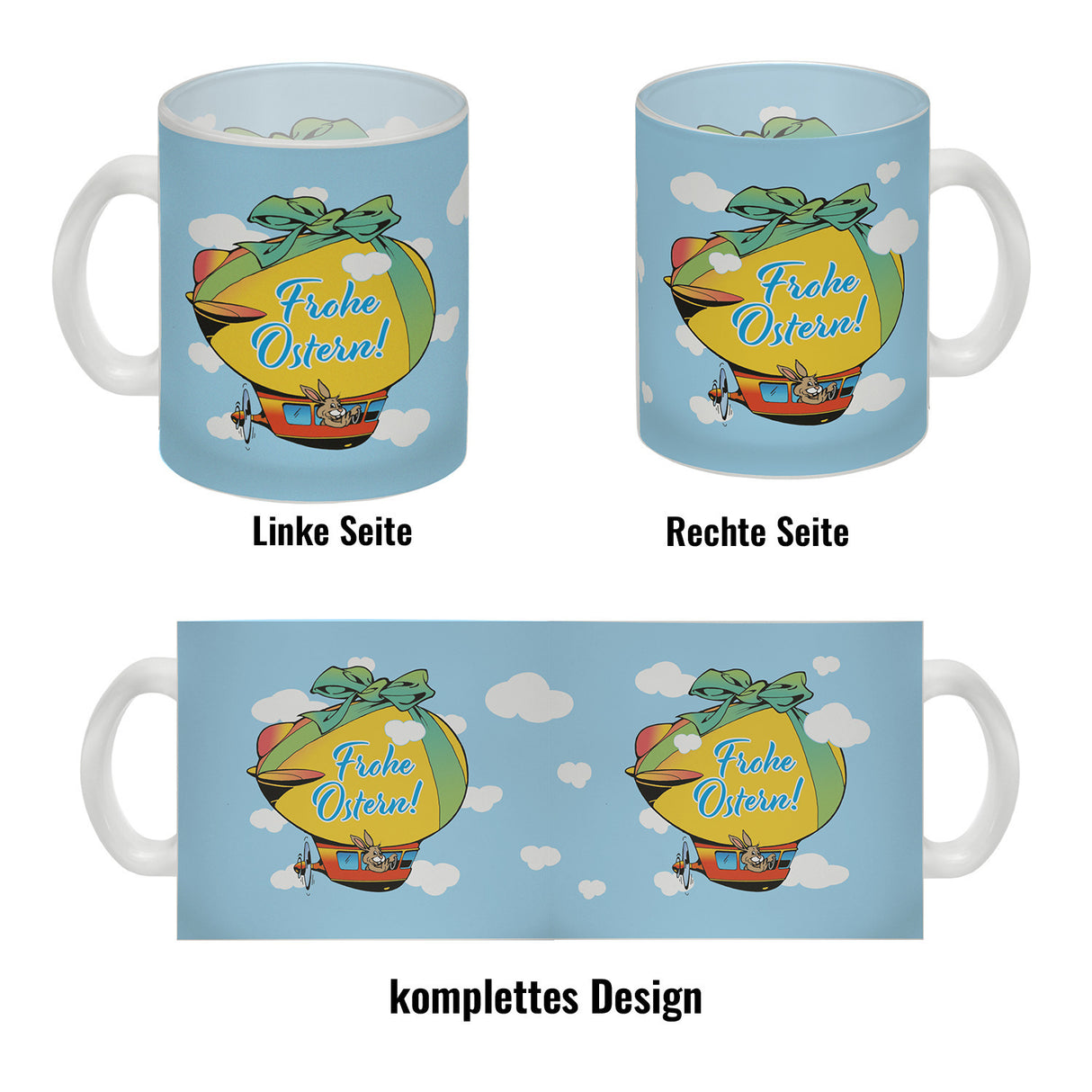Osterhase im Zeppelin Kaffeebecher zum Thema Frohe Ostern