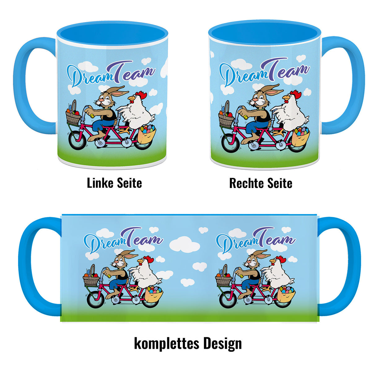 Osterhase und Huhn auf Tandem Kaffeebecher Thema Ostern