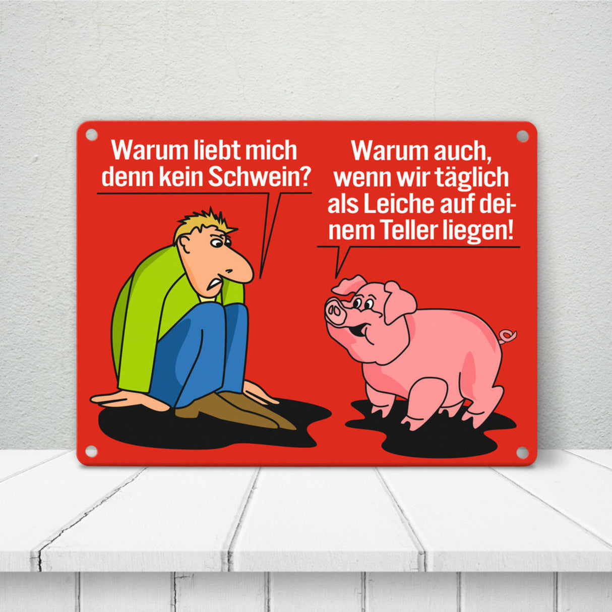 Schweine Metallschild zum Thema Fleischesser und Vegetarier