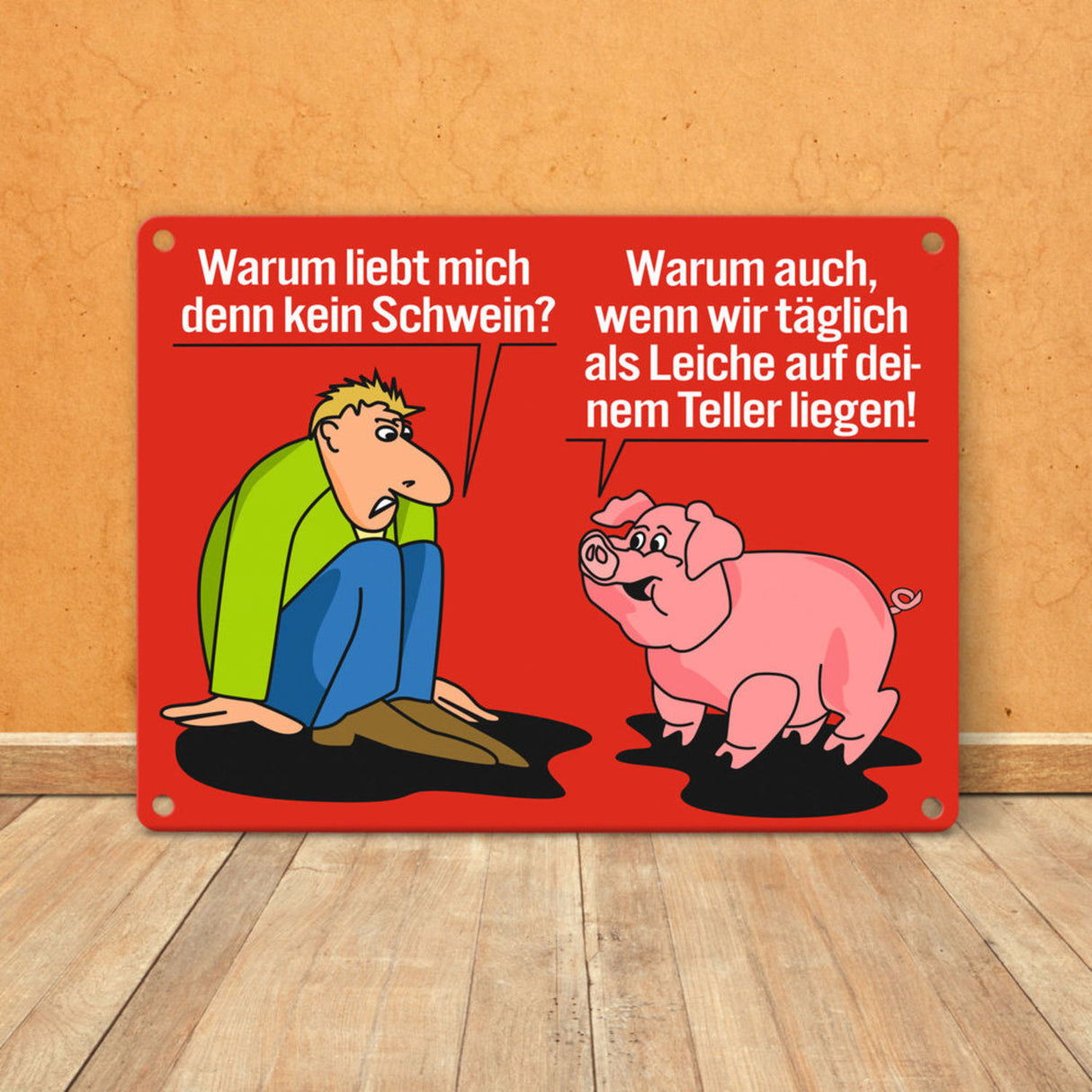 Schweine Metallschild zum Thema Fleischesser und Vegetarier