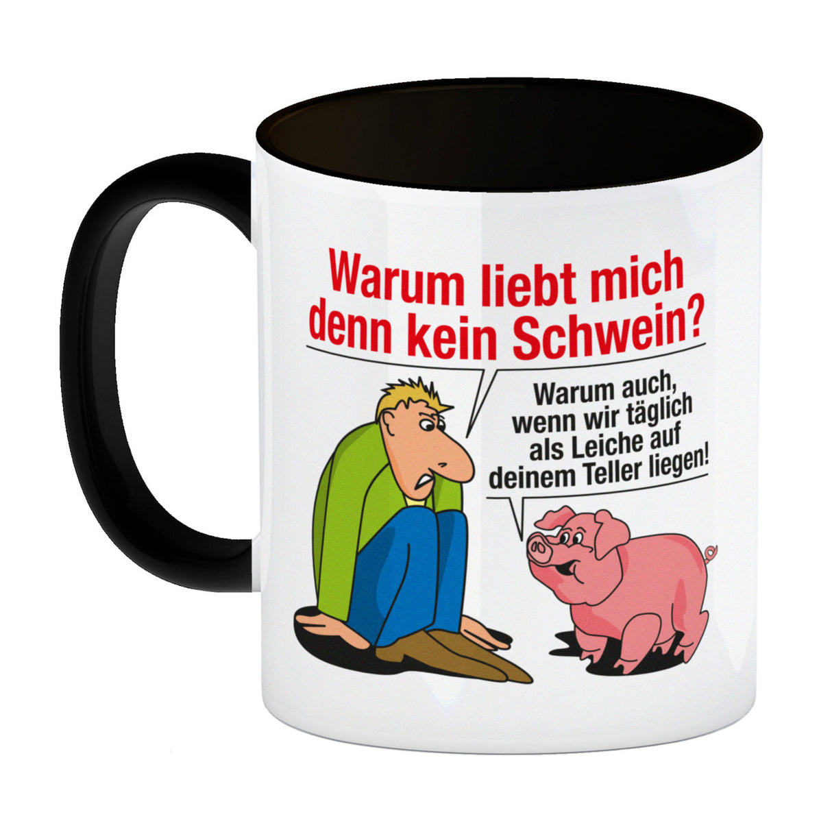 Kaffeebecher zum Thema Fleischesser und Vegetarier mit Schweine Motiv
