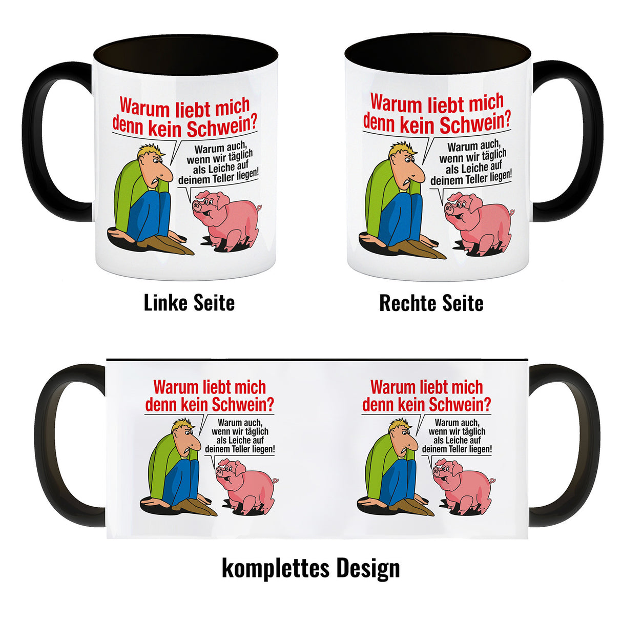 Kaffeebecher zum Thema Fleischesser und Vegetarier mit Schweine Motiv