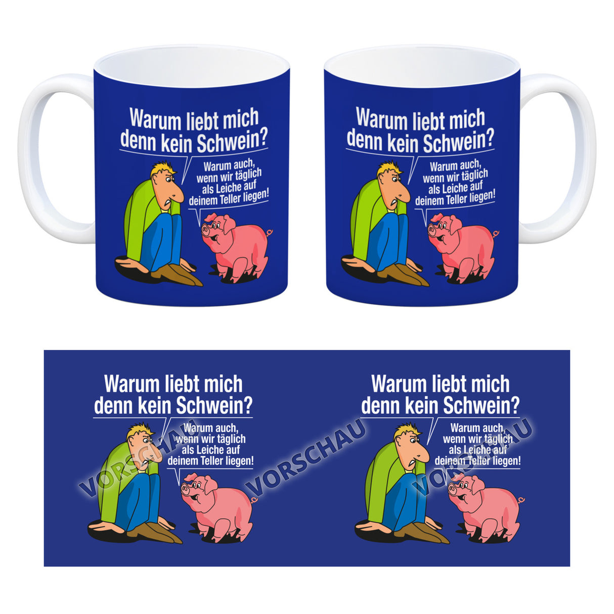 Kaffeebecher zum Thema Fleischesser und Vegetarier mit Schweine Motiv