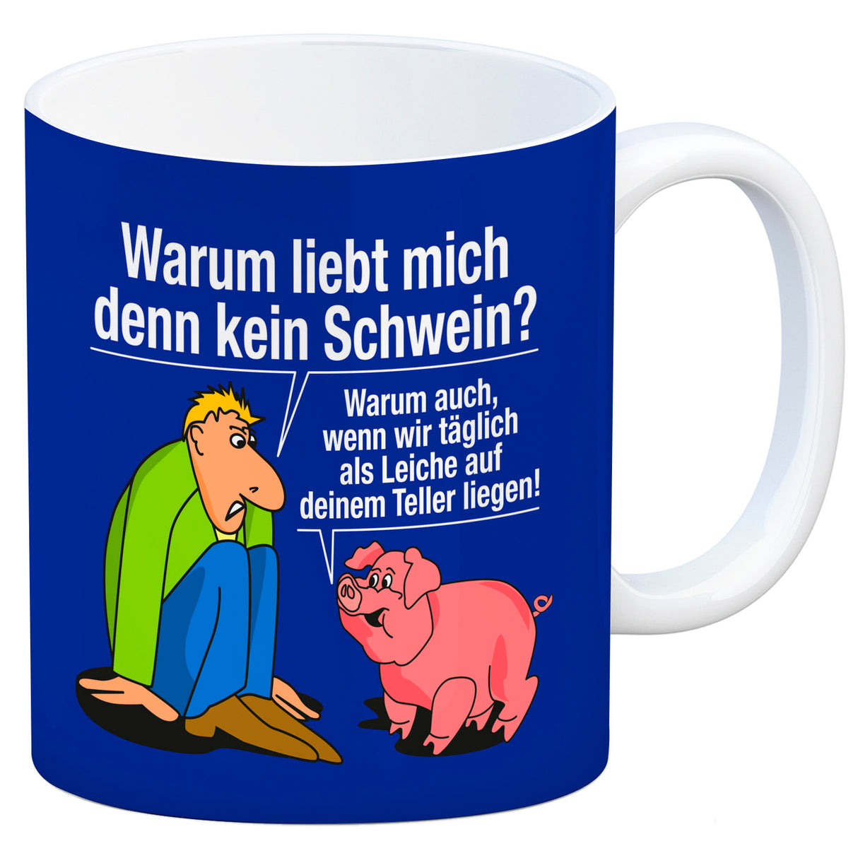 Kaffeebecher zum Thema Fleischesser und Vegetarier mit Schweine Motiv