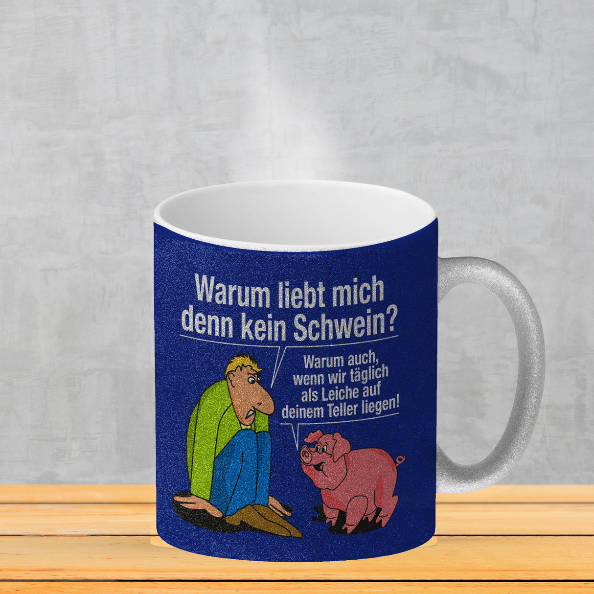 Kaffeebecher zum Thema Fleischesser und Vegetarier mit Schweine Motiv
