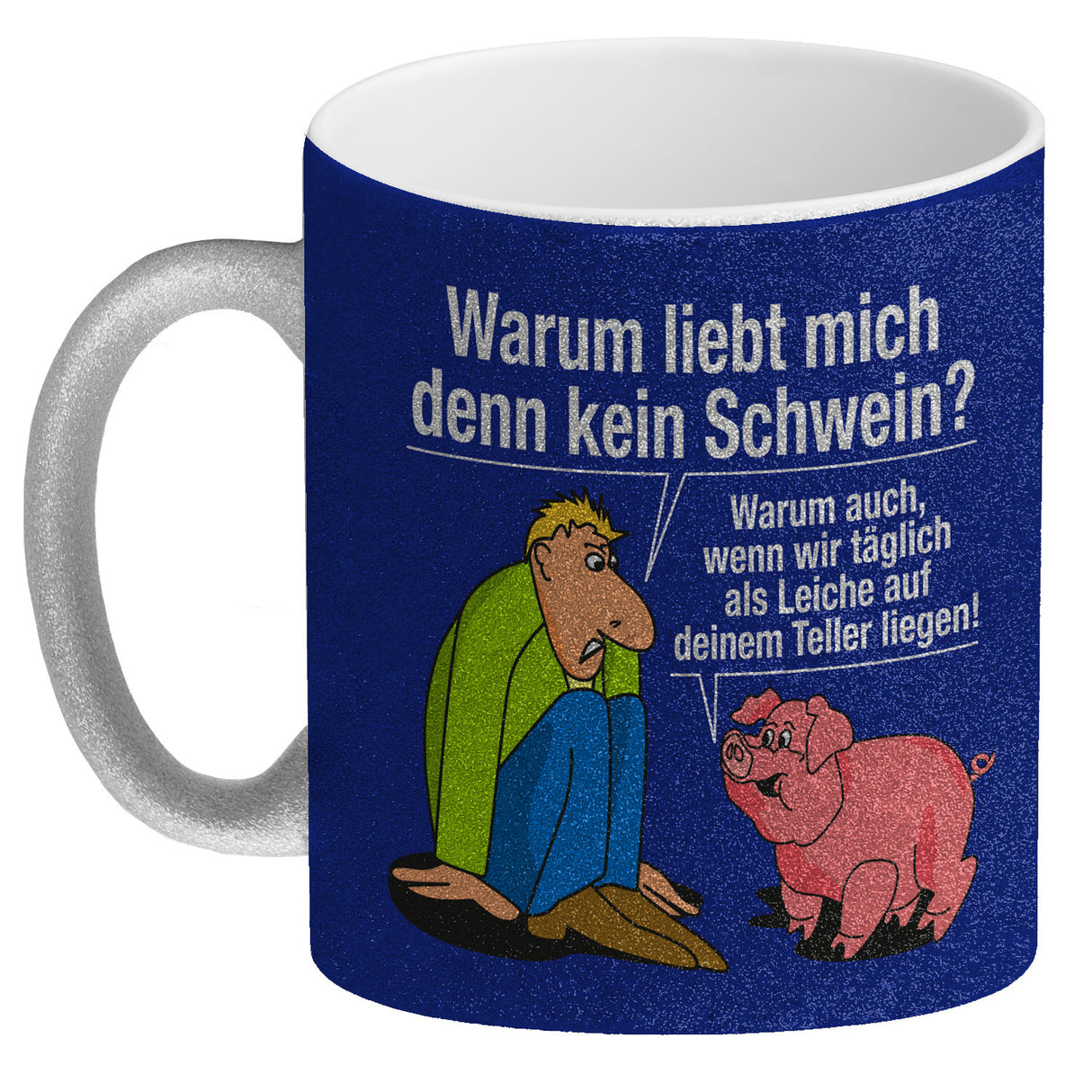 Kaffeebecher zum Thema Fleischesser und Vegetarier mit Schweine Motiv