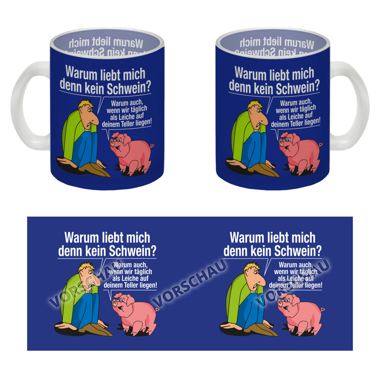 Kaffeebecher zum Thema Fleischesser und Vegetarier mit Schweine Motiv