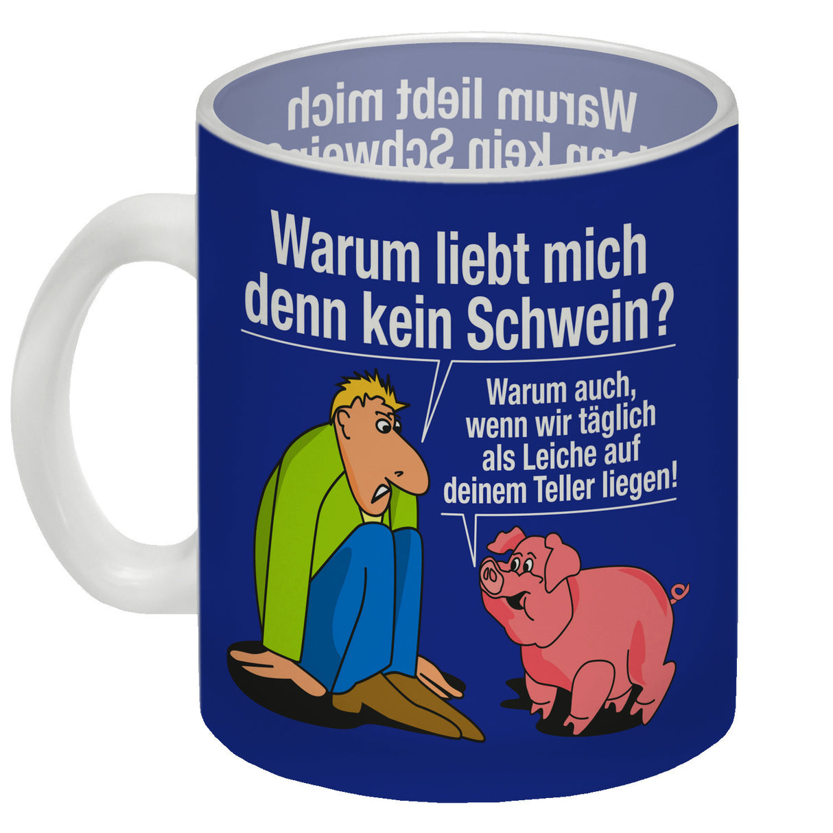 Kaffeebecher zum Thema Fleischesser und Vegetarier mit Schweine Motiv