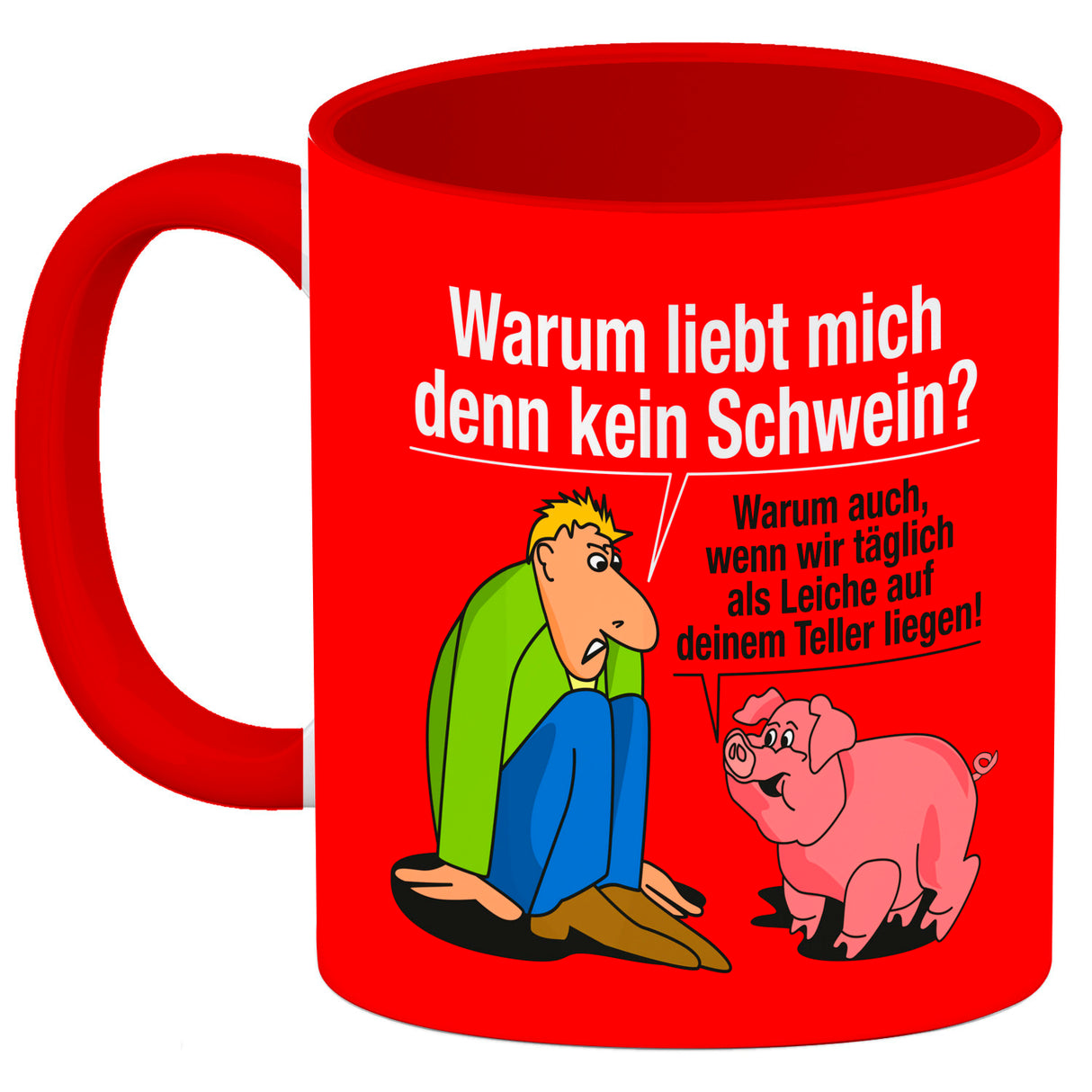 Kaffeebecher zum Thema Fleischesser und Vegetarier mit Schweine Motiv