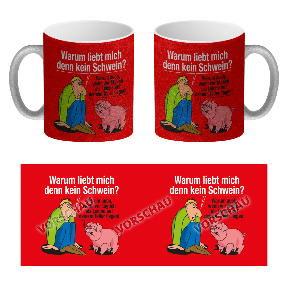 Kaffeebecher zum Thema Fleischesser und Vegetarier mit Schweine Motiv