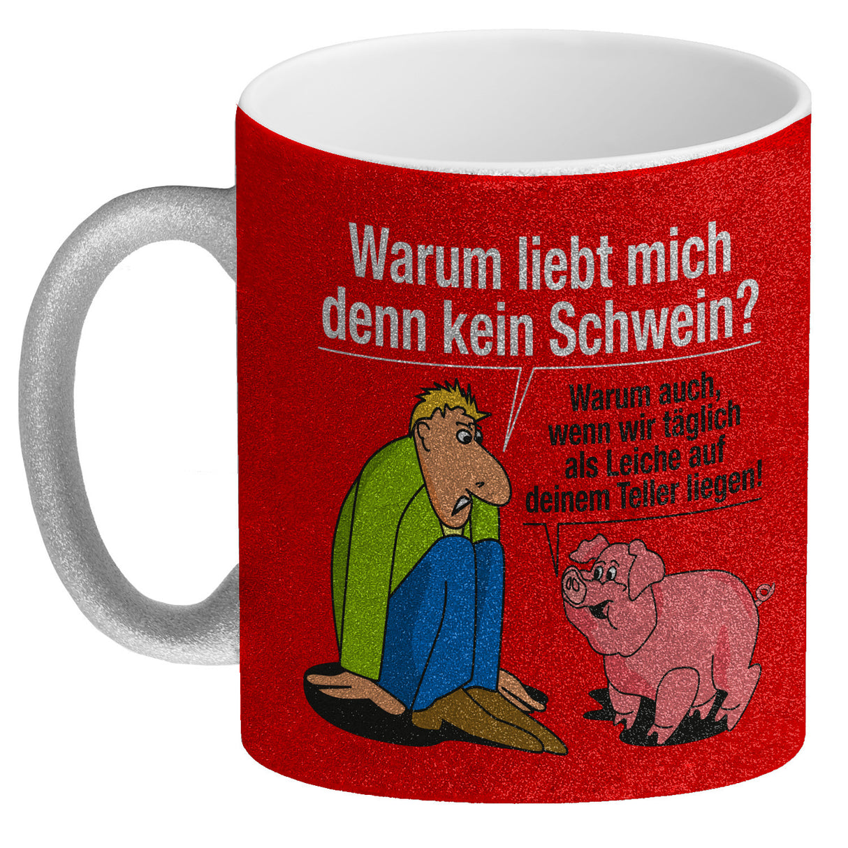 Kaffeebecher zum Thema Fleischesser und Vegetarier mit Schweine Motiv