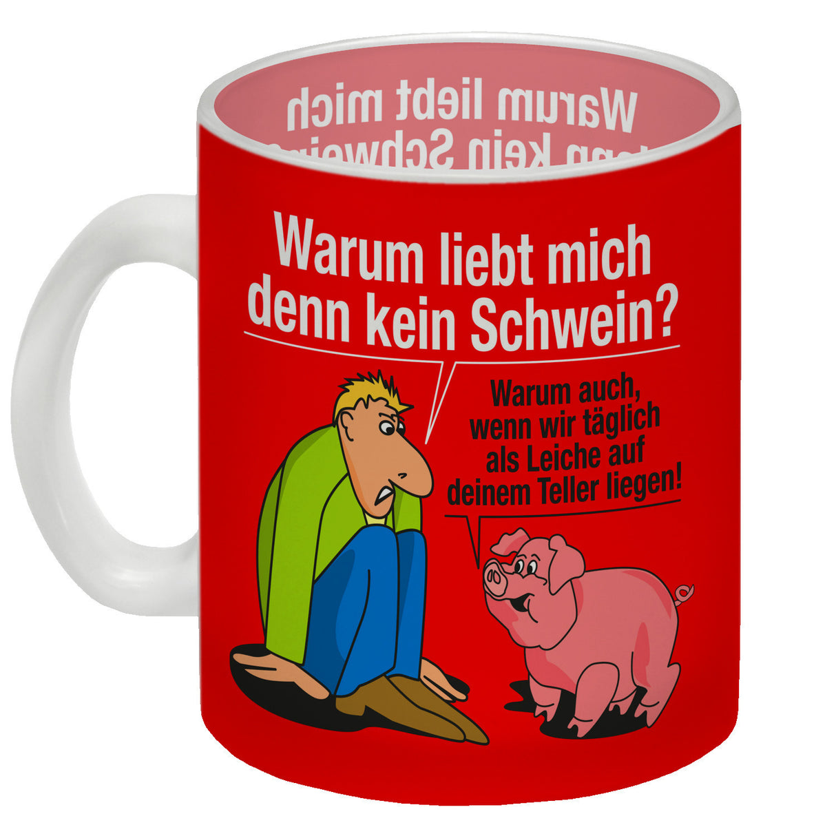 Kaffeebecher zum Thema Fleischesser und Vegetarier mit Schweine Motiv