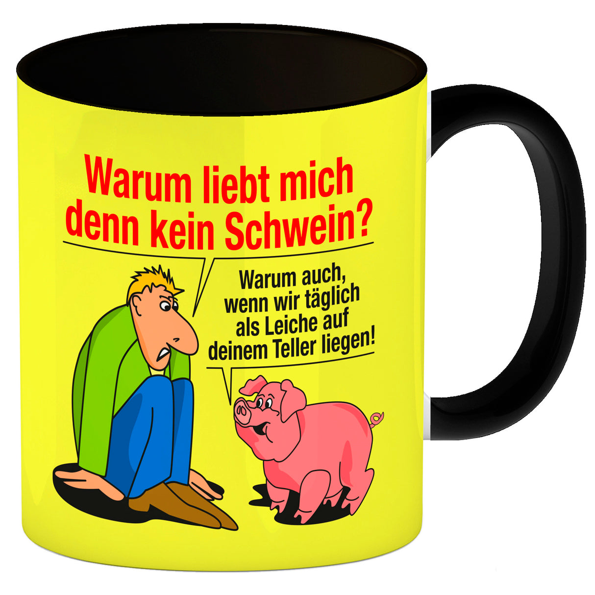 Kaffeebecher zum Thema Fleischesser und Vegetarier mit Schweine Motiv