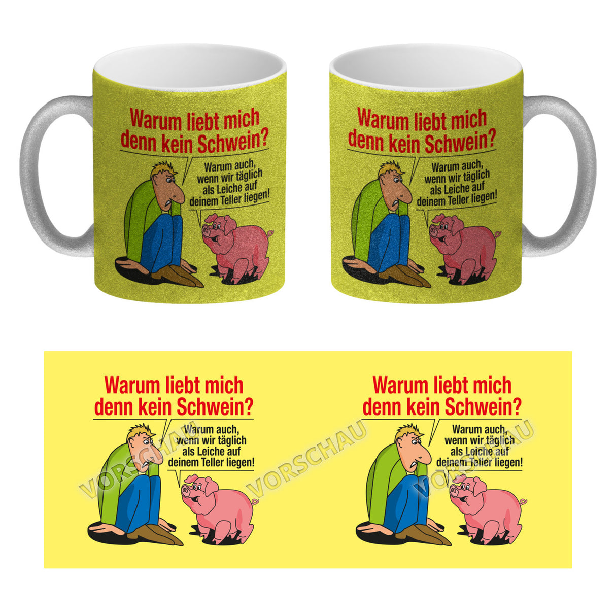 Kaffeebecher zum Thema Fleischesser und Vegetarier mit Schweine Motiv