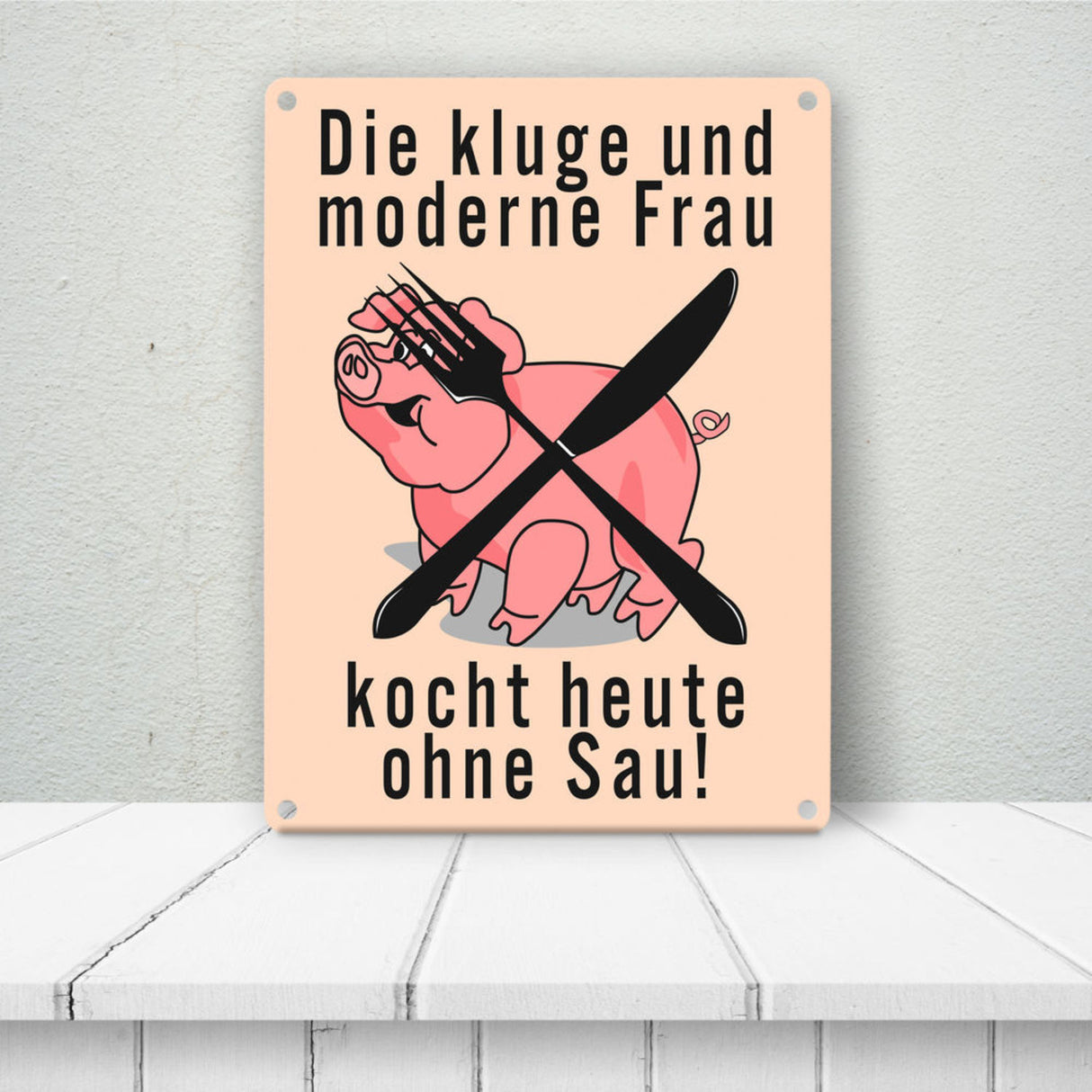 Schweine Metallschild zum Thema Vegetarier und Fleischesser