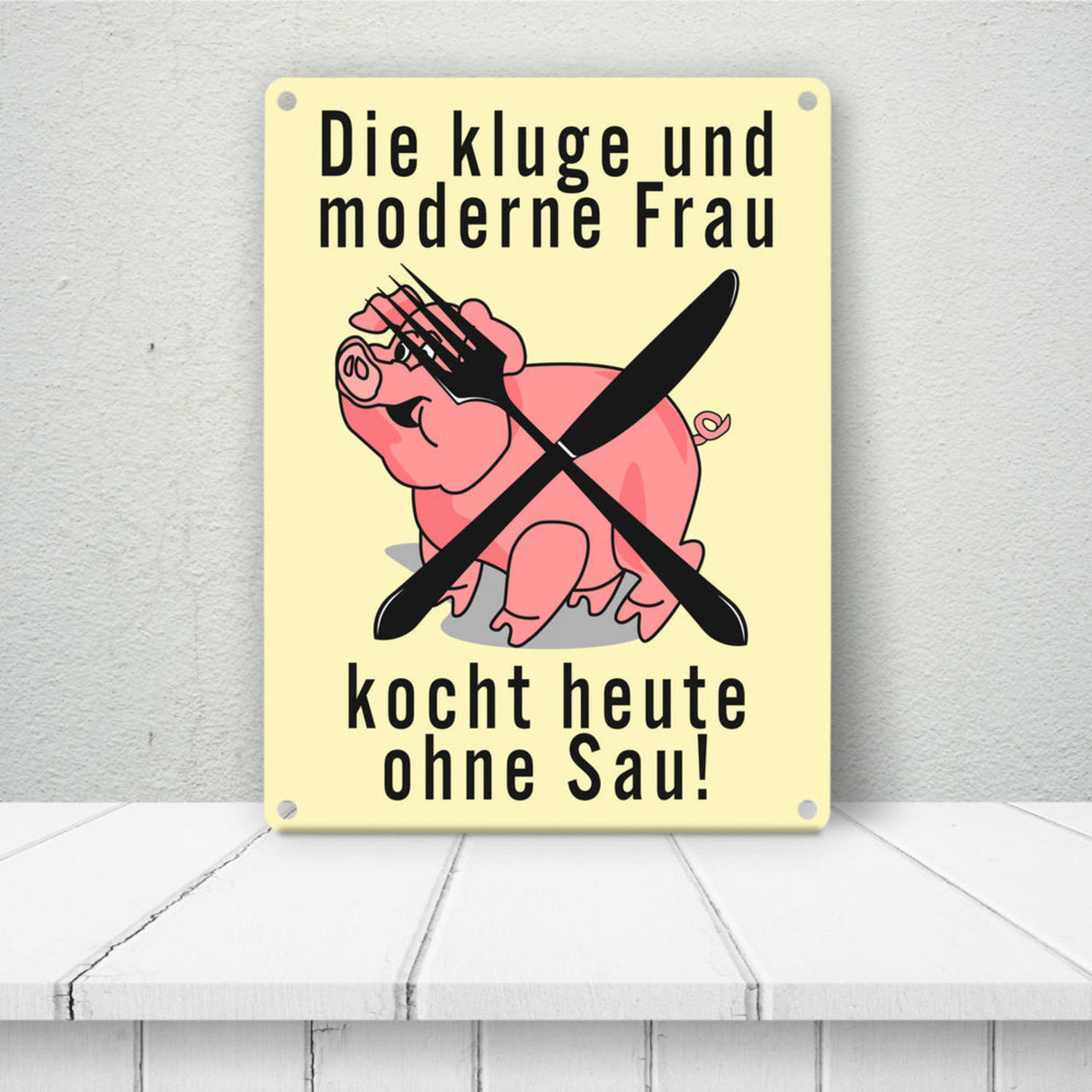 Schweine Metallschild zum Thema Vegetarier und Fleischesser