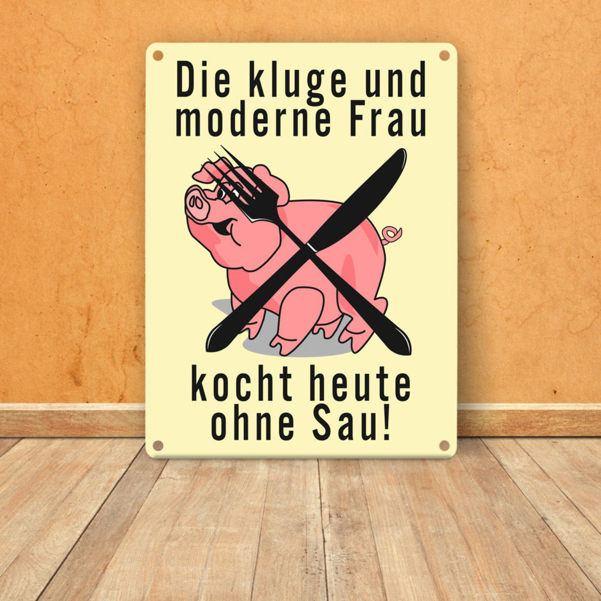 Schweine Metallschild zum Thema Vegetarier und Fleischesser