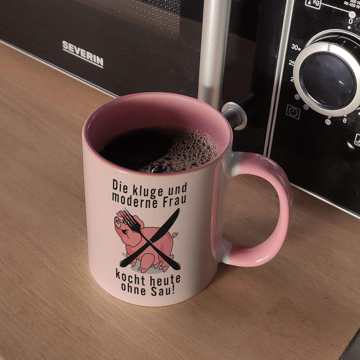 Vegetarier und Fleischesser Kaffeebecher mit Schweine Motiv in rosa