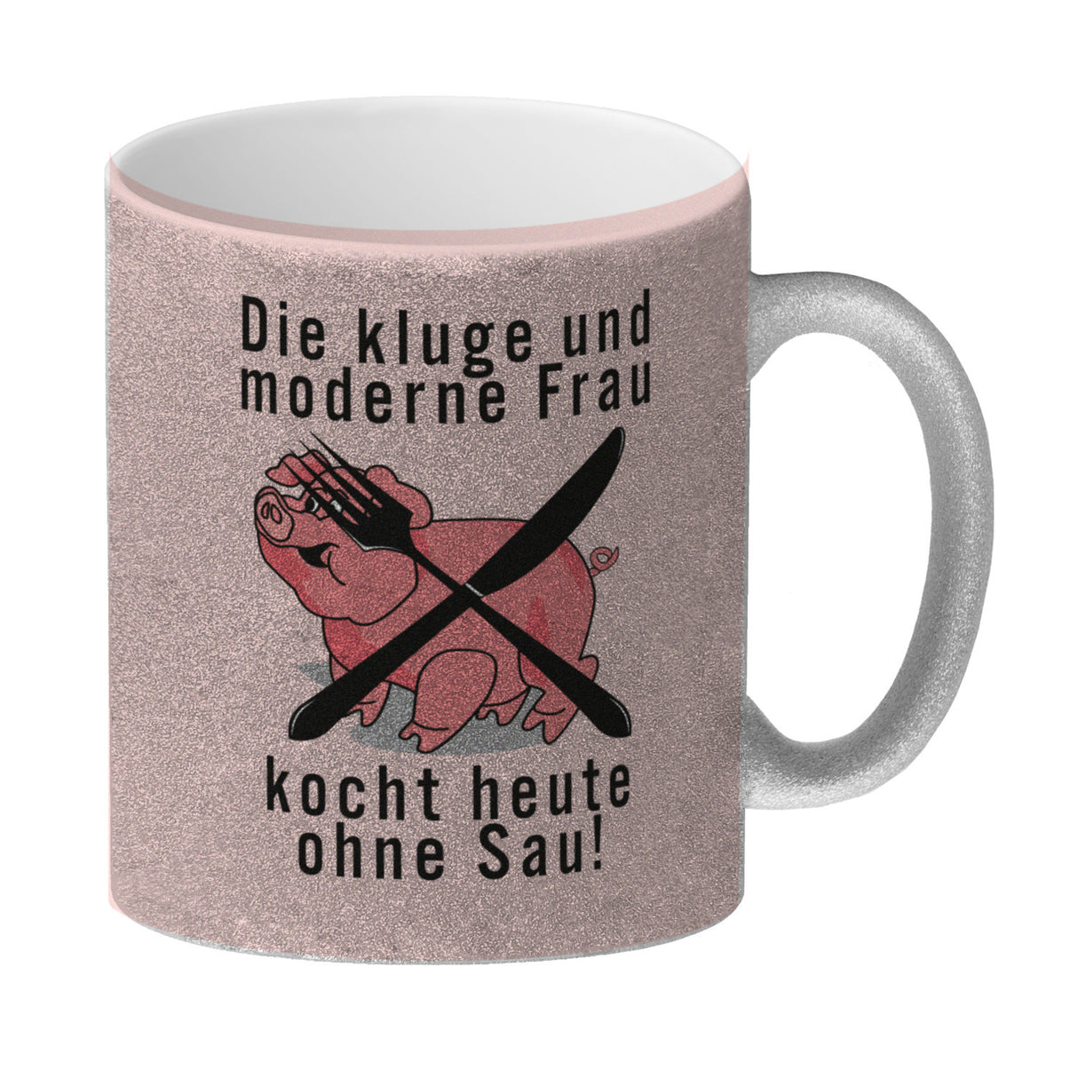 Vegetarier und Fleischesser Kaffeebecher mit Schweine Motiv in rosa