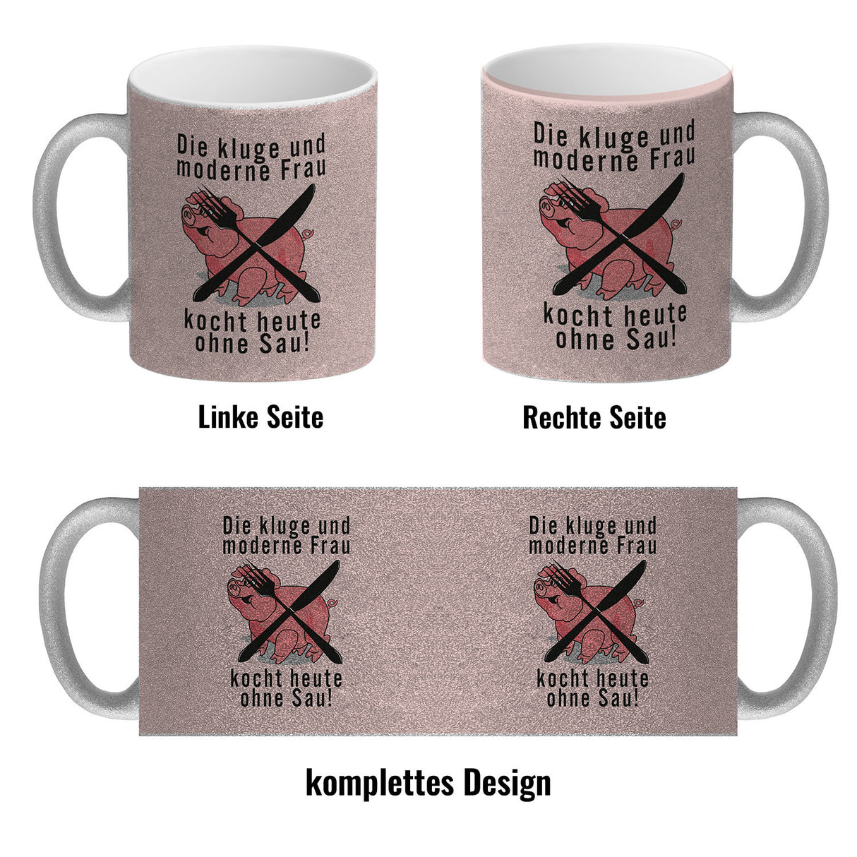Vegetarier und Fleischesser Kaffeebecher mit Schweine Motiv in rosa