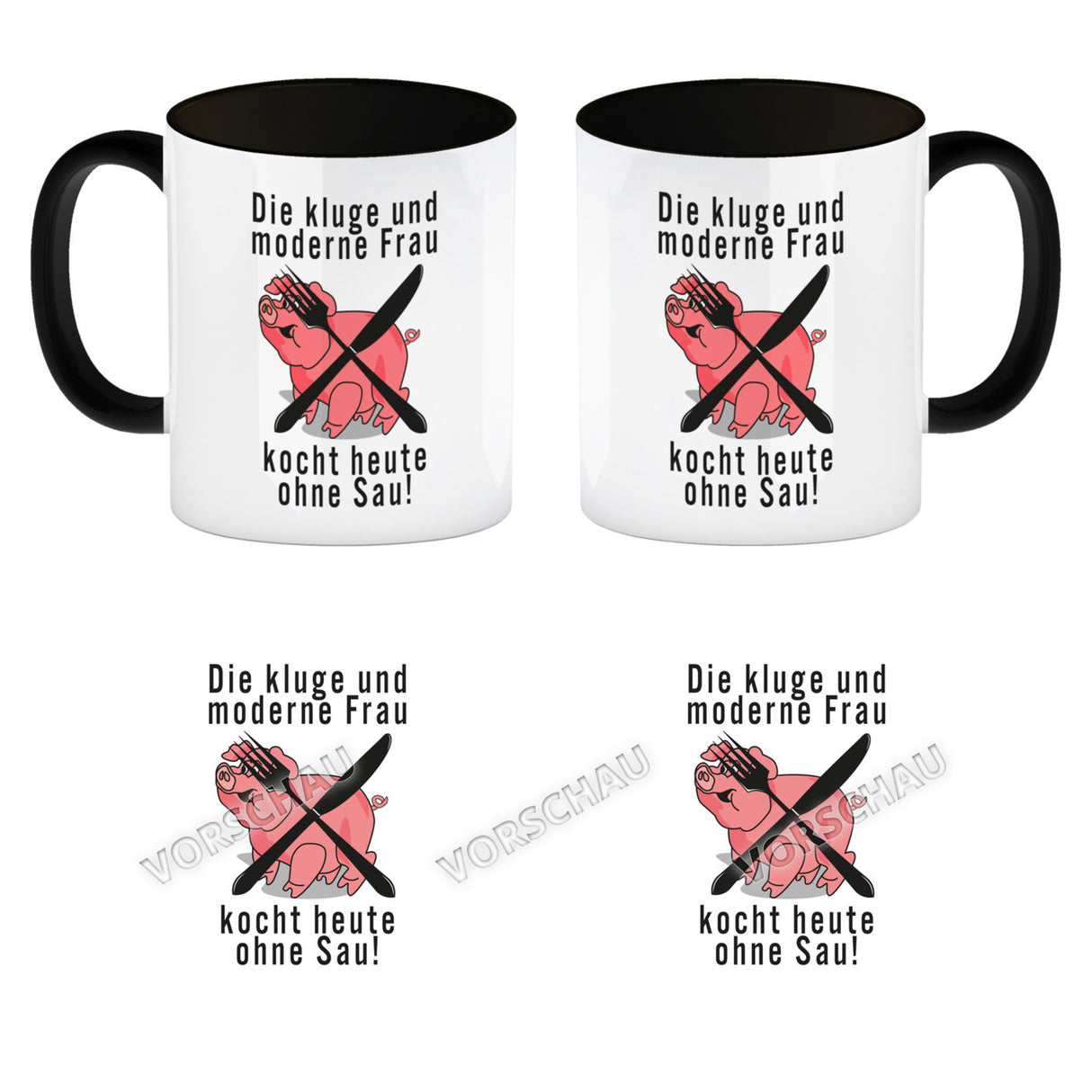 Vegetarier und Fleischesser Kaffeebecher mit Schweine Motiv in rosa
