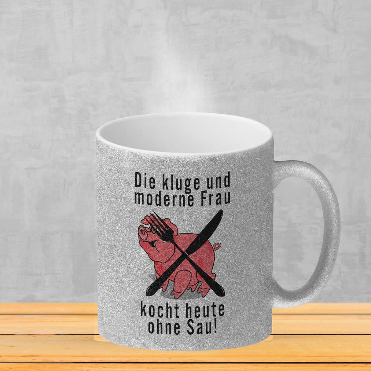 Vegetarier und Fleischesser Kaffeebecher mit Schweine Motiv in rosa