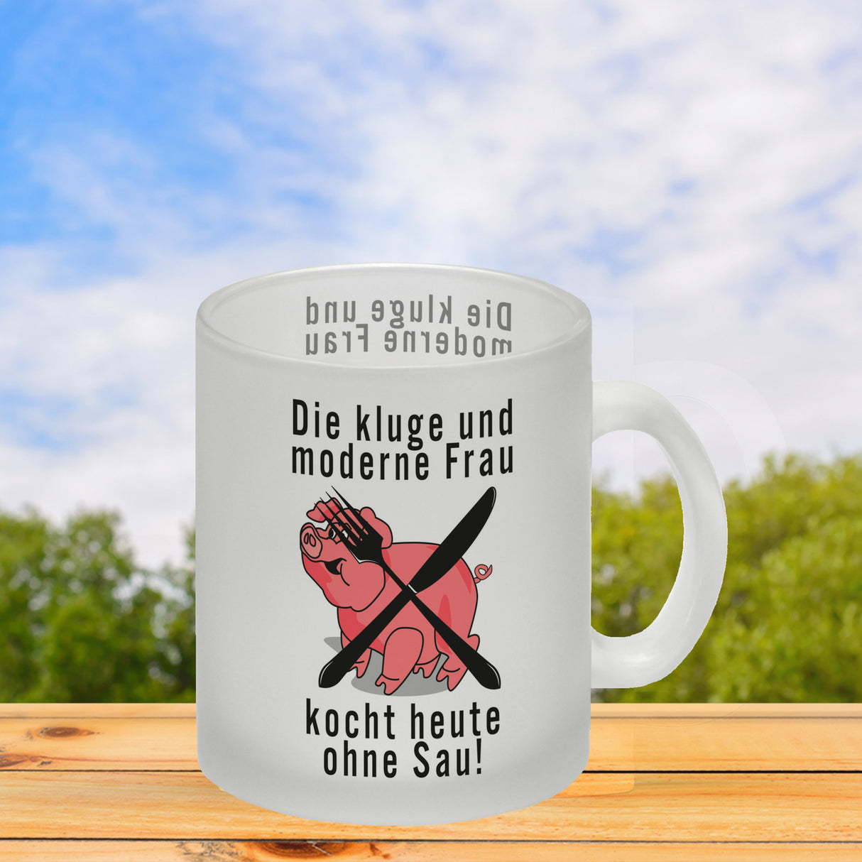 Vegetarier und Fleischesser Kaffeebecher mit Schweine Motiv in rosa