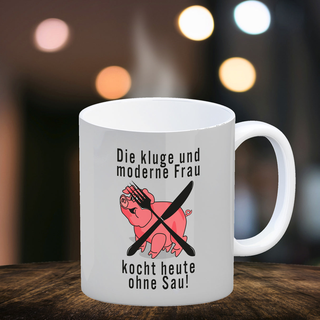 Vegetarier und Fleischesser Kaffeebecher mit Schweine Motiv in rosa