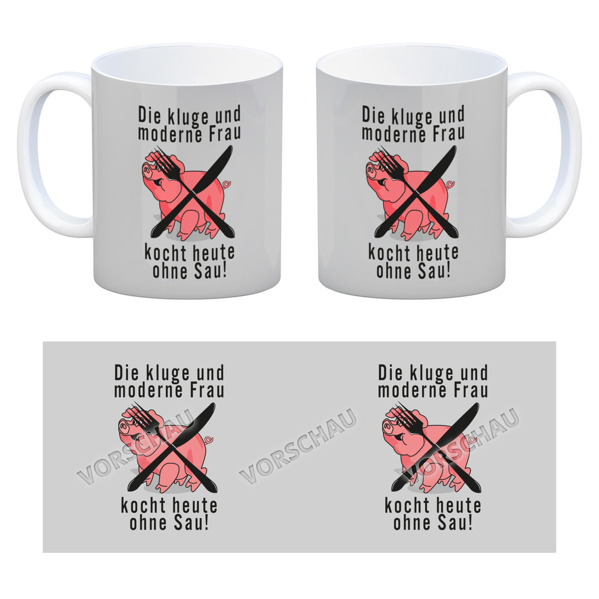 Vegetarier und Fleischesser Kaffeebecher mit Schweine Motiv in rosa