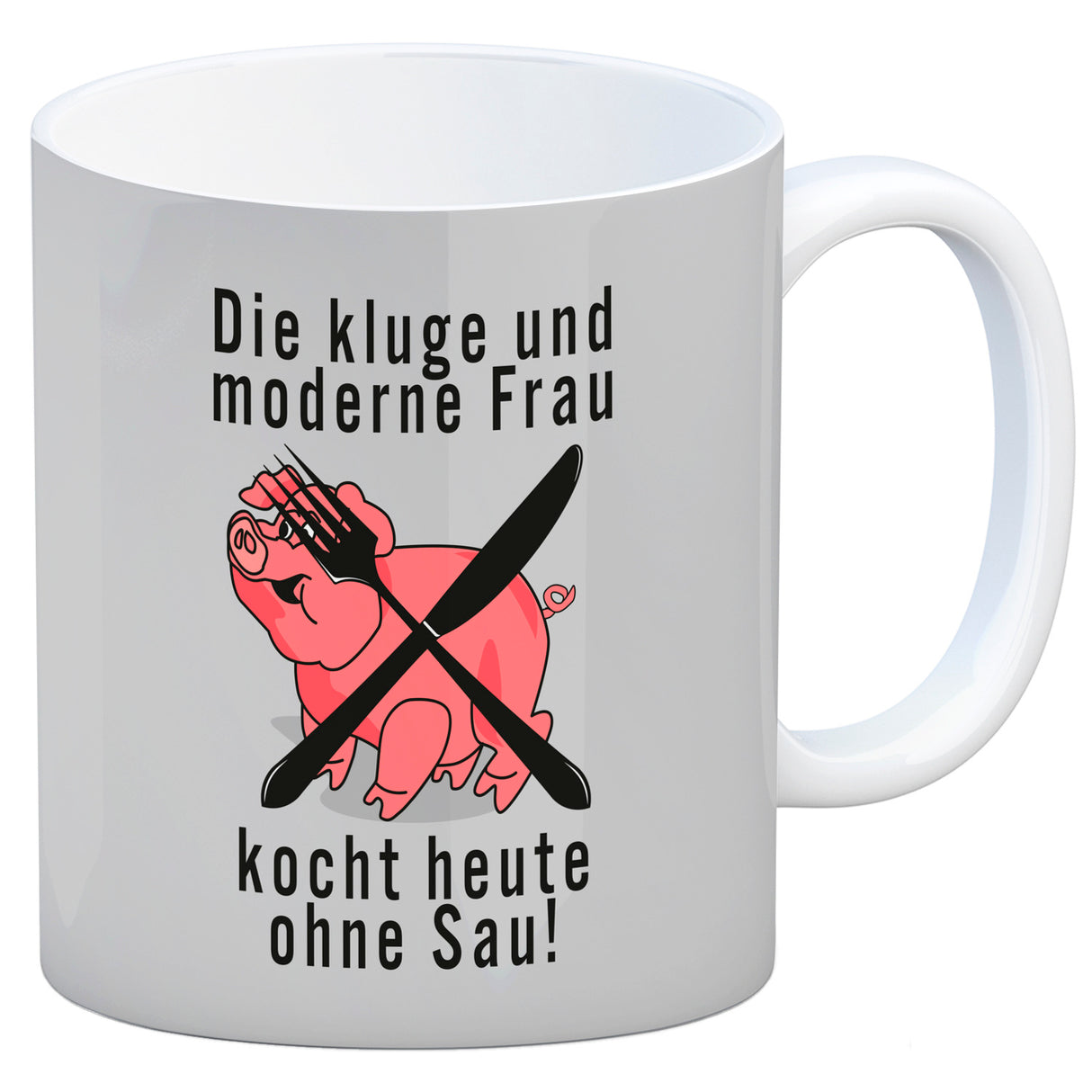 Vegetarier und Fleischesser Kaffeebecher mit Schweine Motiv in rosa