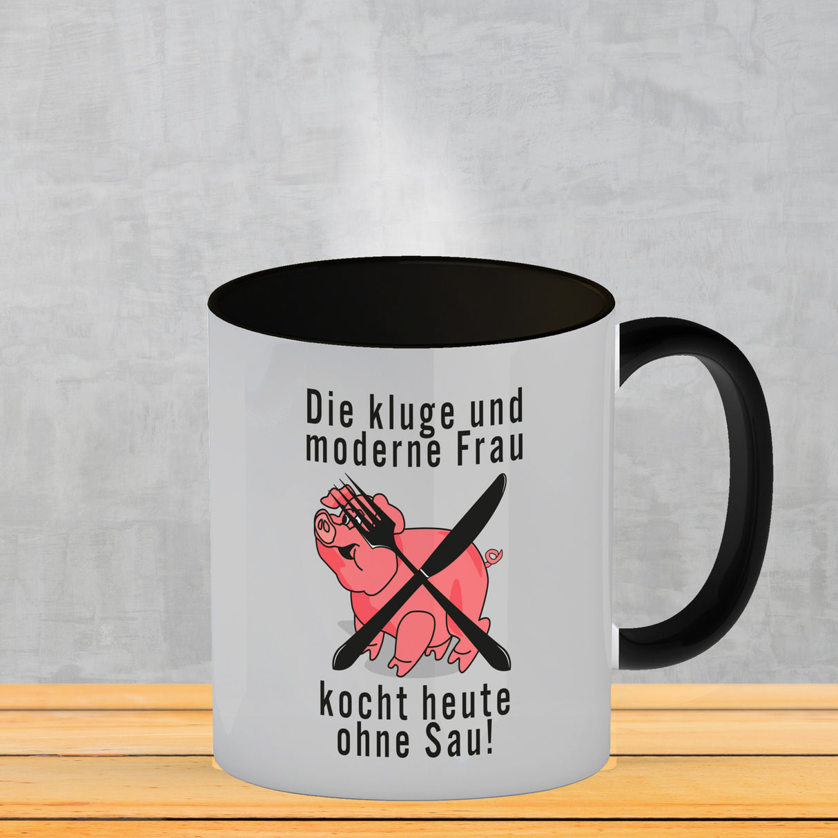 Vegetarier und Fleischesser Kaffeebecher mit Schweine Motiv in rosa
