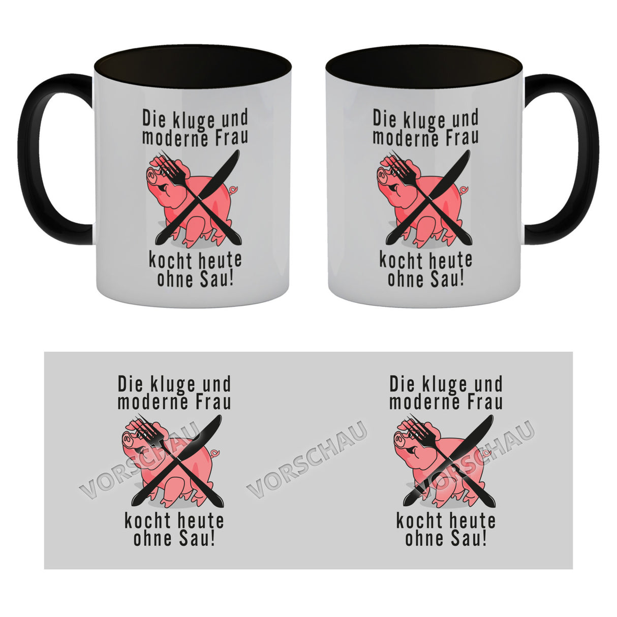Vegetarier und Fleischesser Kaffeebecher mit Schweine Motiv in rosa