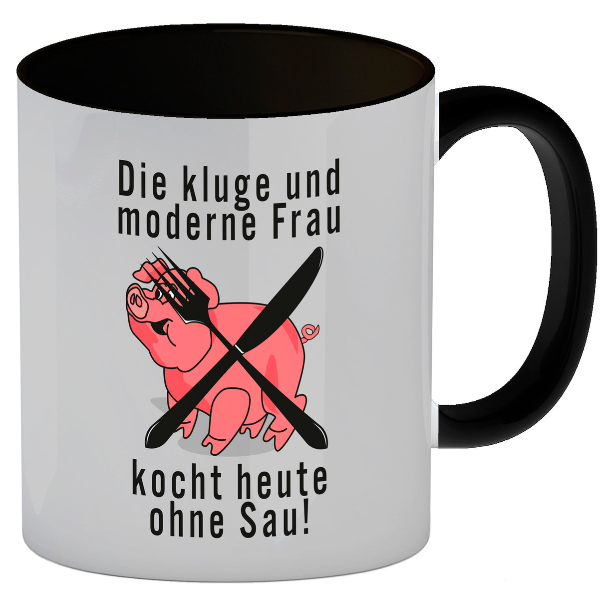 Vegetarier und Fleischesser Kaffeebecher mit Schweine Motiv in rosa