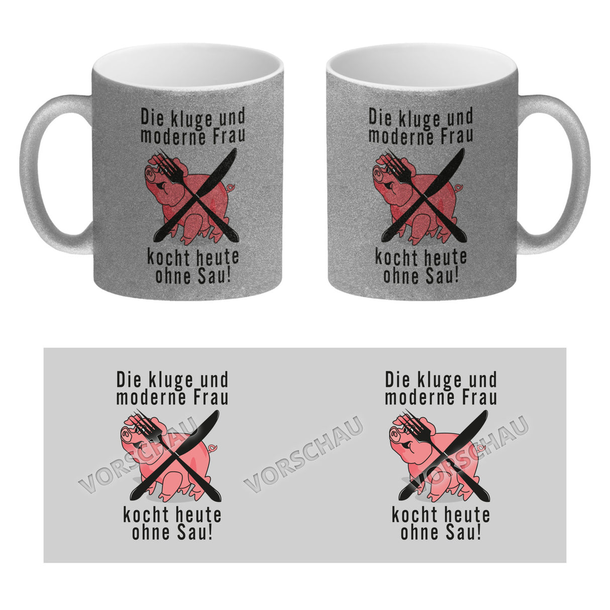 Vegetarier und Fleischesser Kaffeebecher mit Schweine Motiv in rosa